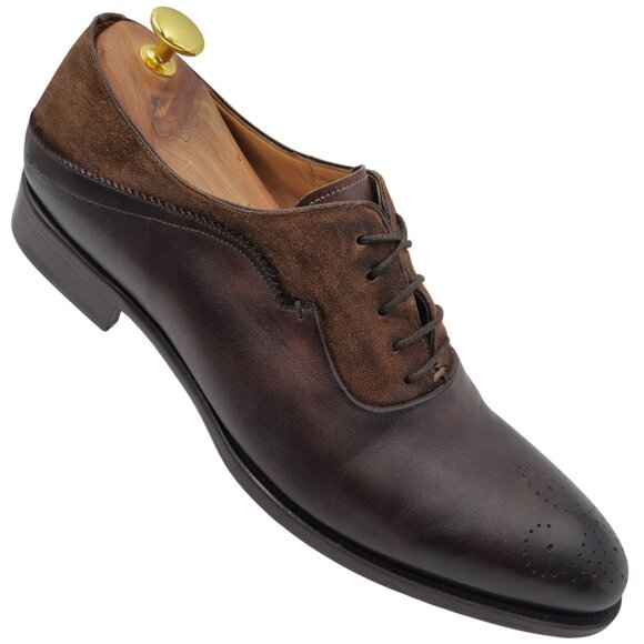 Mezlan Spain Brown Leather Suede Medallion Toe Oxfords Men's 10.5M Dress Shoes - Picture 1 of 11